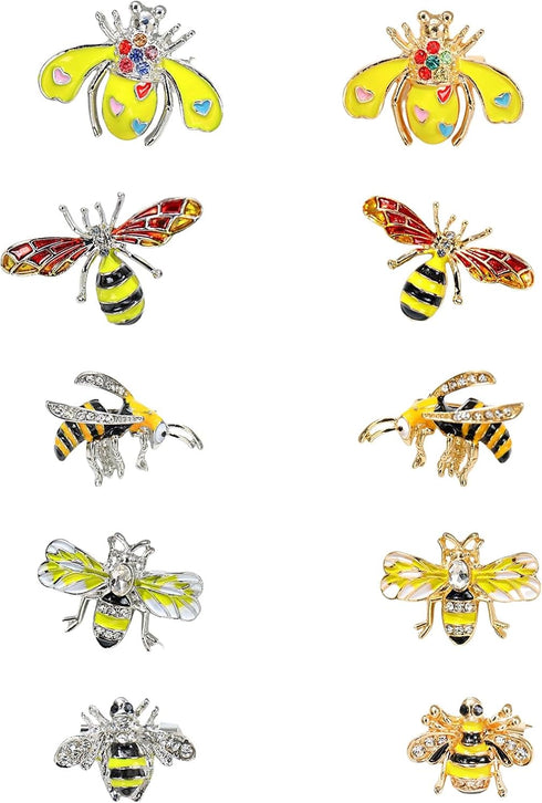 10 Pack Cute Bee Brooch Pin Set Enamel Crystal Animal Lapel Brooches Novelty Funny Pins Badges for Women Girls Boys Clothing Bags Backpacks Jacket...