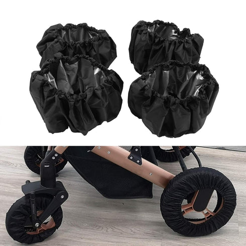 4 Pcs/Set Stroller Wheel Protection Covers Black Wheelchair Tire Protector for Child Kid Baby Stroller Jogger Wheels Protection Covers(L)...