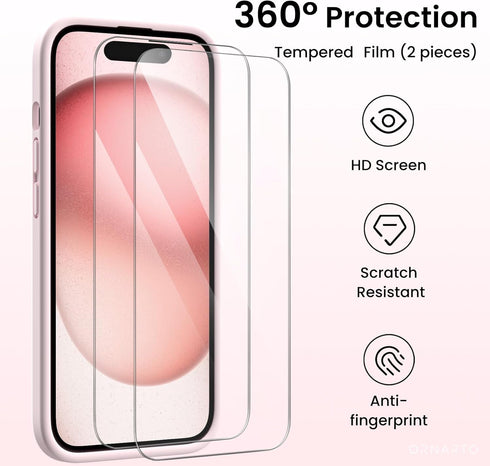 ORNARTO Compatible with iPhone 15 Case Shockproof with Screen Protectors, Waterproof Liquid Silicone Rubber Full Cover Protective Case for iPhone ...