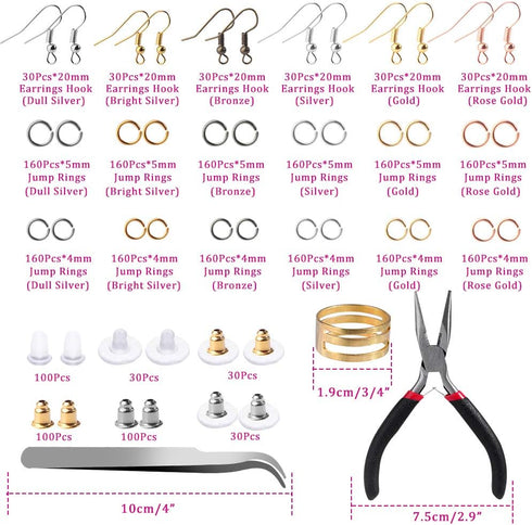 Hypoallergenic Earring Hooks Hicdaw 2500Pcs Earring Making Kit Earring Hooks with Jump Rings Earring Backs Pliers Tweezers Jump Ring Opener for DI...