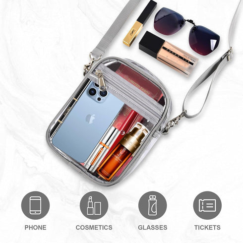 Clear Crossbody Purse Bag, Clear Bag Stadium Approved with Front Pocket for Concerts Sports Festivals...