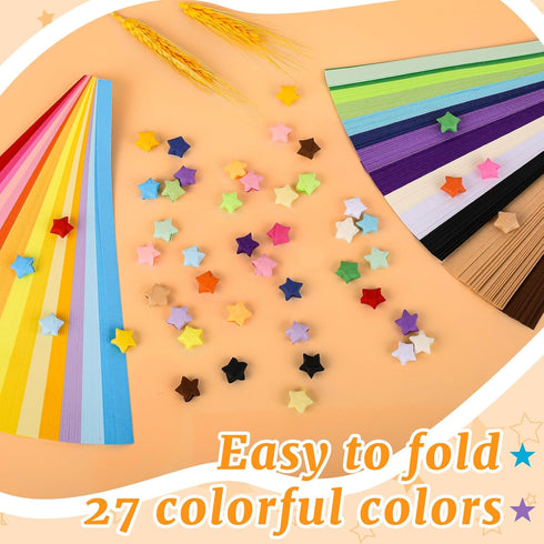 Bouiexye 1080 Sheets Star Paper, 27 Colors Solid Color Paper Star Strips Double Sided Lucky Origami Star Paper Strips for Hand Art Crafts Stress R...