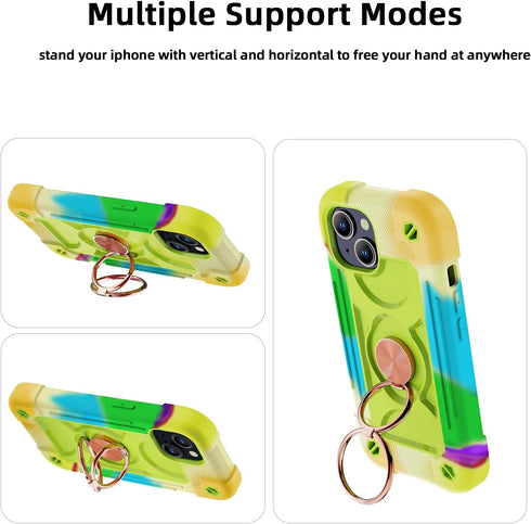 Compatible with iPhone 15 Case 6.1" - Heavy-Duty Shockproof Military-Grade Rugged Cover with Ring Stand, Glass Screen Protector & Camera Lens Prot...