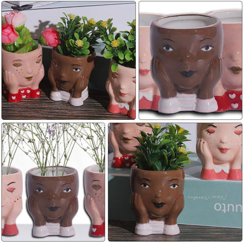 Cabilock Face Succulent Planter Pots Cactus Bonsai Pot Ceramic Flower Planter Face Vase for Office Supplies Brown...