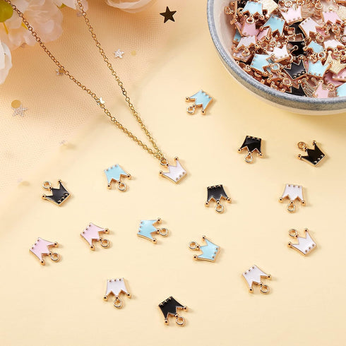 DanLingJewelry 100 pcs Random Color Crown Charms Pendants for Jewelry Making or DIY Crafts...