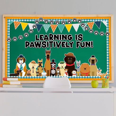 75 PCS Pet Classroom Bulletin Board Decorations Puppy Bulletin Board Decorations Cute Dog Paw Cutouts Learning is Pawsitively Fun Bulletin Board S...