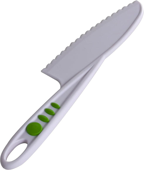 Curious Chef 3-Piece Nylon Knives for Kids - White & Green - Child Safe & Serrated Blunt Tip Chef Knives - Safe for Nonstick Pans...