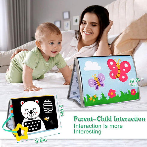 Tummy Time Mirror Baby Toys Infant Toys Black and White High Contrast Baby Crinkle Toys 0-6 Months with Teether - Montessori Newborn Sensory Toys ...