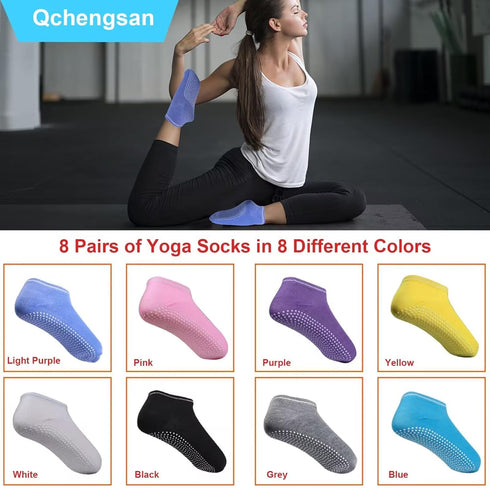 Non Slip Grip Socks, 8 Pairs Pilates Grip Socks for Women, Anti-Skid Yoga Socks with Cushion, Grippy Socks Slipper Socks for Yoga,Pilates,Pure Bar...