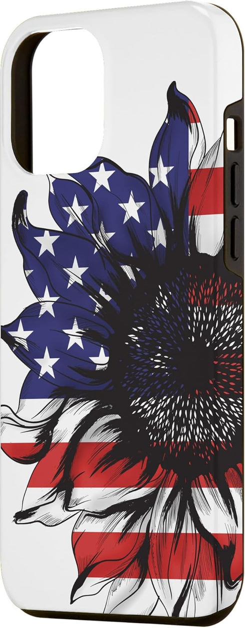 iPhone 15 Pro Max Sunflower American Flag Phone Case Patriotic Gifts for Women Case......