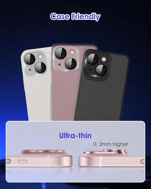 for iPhone 15 Plus/iPhone 15 Camera Lens Protector Metal Plus Aluminium Alloy Ring 9H Tempered Glass Screen Case Friendly Camera Cover for iPhone ...