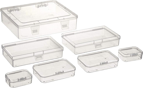 7 Pieces Mixed Sizes Rectangular Empty Mini Clear Plastic Organizer Storage Box Containers with Hinged Lids for Small Items and Other Craft Projec...