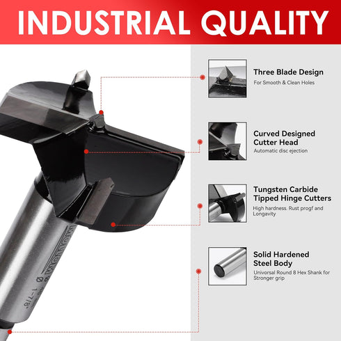 1-7/16" (36.5mm) Forstner Drill Bit for Precise Woodworking with Durable YG8 Carbide Thickness of 2.0mm,This Hinge Cutter Tool is Ideal for Hard W...