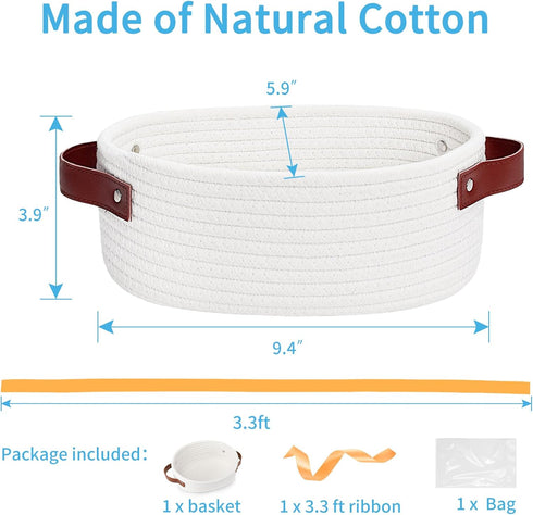 ABenkle Small Woven Basket, Mini Cotton Rope Storage Tiny Shelf Oval Decorative Toy Baby Dog Cat Basket for Nursery, Kids Room, Empty Gift Basket ...