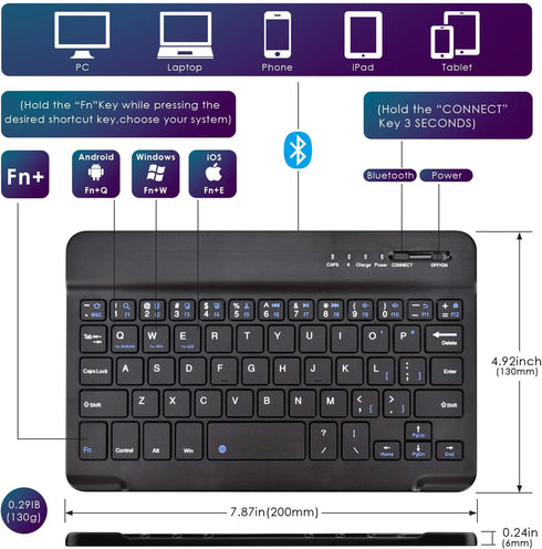 DETUOSI Universal 8.0 inch Android Tablet Case with Keyboard, Removable Wireless Bluetooth Keyboard + PU Leather Folio Book Cover + Stand, Travel ...