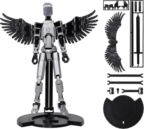 Upgraded T13 Action Figure with Wings and Holder -?Assembly Completed? Dummy 13 Robot, 3D Printed Flexible Titan Gift, Multi-Jointed Lucky Desk Ex...