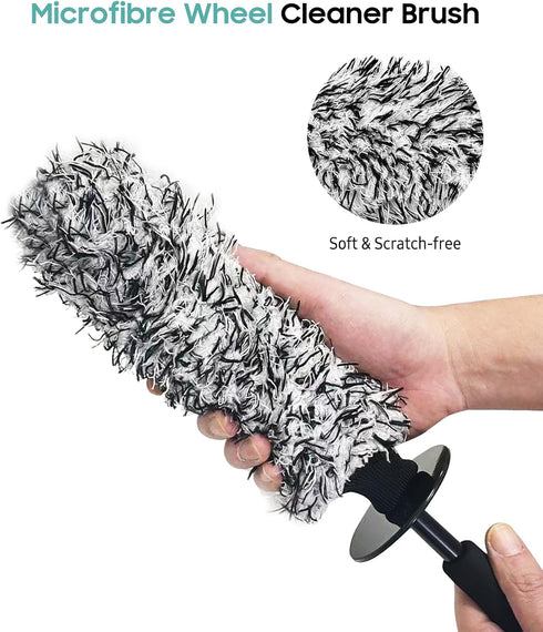Car Wheel Brush Kit, Scratch-Free Microfiber Rim Brush with 2 Replaceable Car Wheel Cleaner Brush Cover, Tire Cleaning Brush for Truck Camper SUV ...