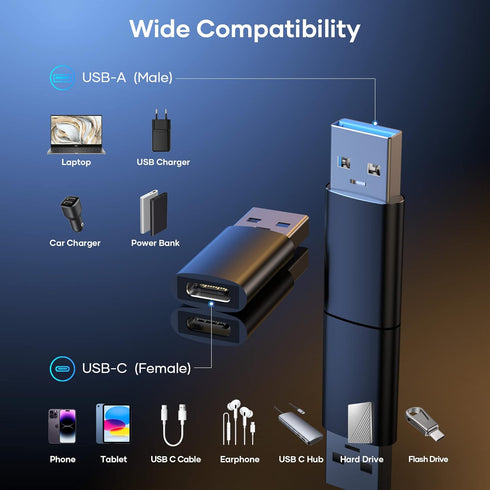 USB C to USB Adapter (4 Pack), USB C Female to USB Male 3.0, USB Type C Adapter Compatible with iPhone 15/14/13/12, iPad Pro/mini/air, Samsung Gal...