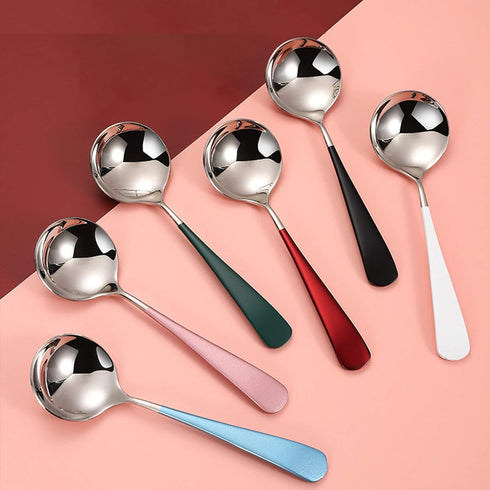 Soup Spoons Stainless Steel, 18/10 Round Head Soup Spoons, Modern Thick Short handle 304 Stainless Steel Korean Spoon, Dinner Metal Spoons for Sou...