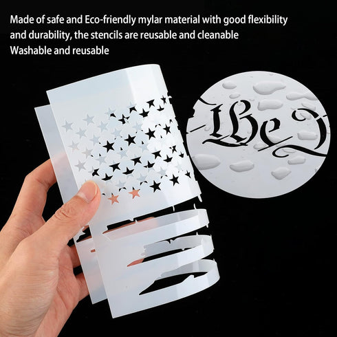 6 Pieces American Flag Stencils We The People Stencil Reusable Tracing Templates US Flag Painting Templates for Painting on Wood for DIY Card Albu...