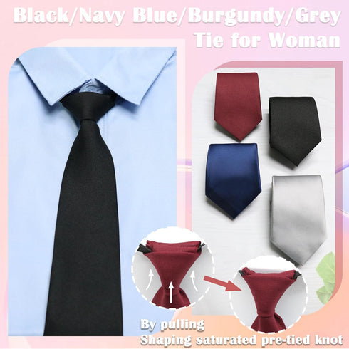 Womens Tie Black Tie for Woman, Adjustable Pre Tied Clip on Ties for Women Girls, 14" Women Necktie Acessory...