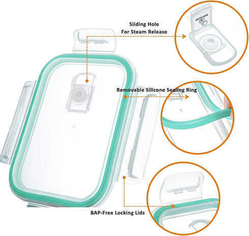 YEBODA Glass Food Storage Containers with Airtight Snap Locking Lids BPA Free Meal Prep Container Set For Home Kitchen Restaurant - Freezer, Micro...