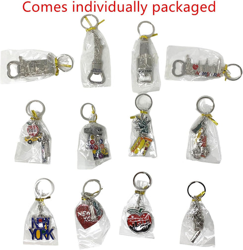 TSY TOOL 12 Pack Silver NYC Souvenir Keychain Collection, New York Metal Keychain Ring Bundle, Bulk, Includes Statue Of Liberty, Empire State, Bro...