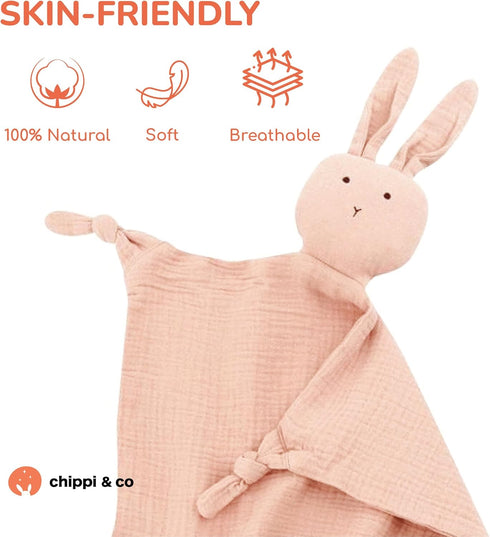Chippi&Co Bunny Loveys for Babies, Security Blankets for Babies Newborn, Lovies for Babies Girls Boys, Muslin Organic Lovey, Breathable Comfort Bl...