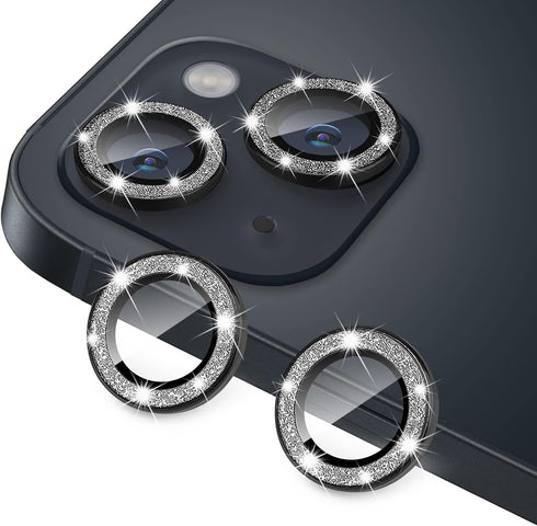 Compatible with iPhone 13 Mini & iPhone 13 Camera Lens Protector, Bling Glitter 9H Tempered Glass Camera Cover Anti Scratch Shockproof Screen Prot...