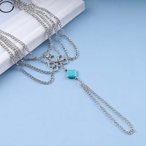 Boho Layered Turquoise Ankle Silver Tassel Barefoot Sandals Bracelet Toe Ring Foot Anklets Summer Beach Anklet Bracelet Foot Chain Jewelry for Wom...