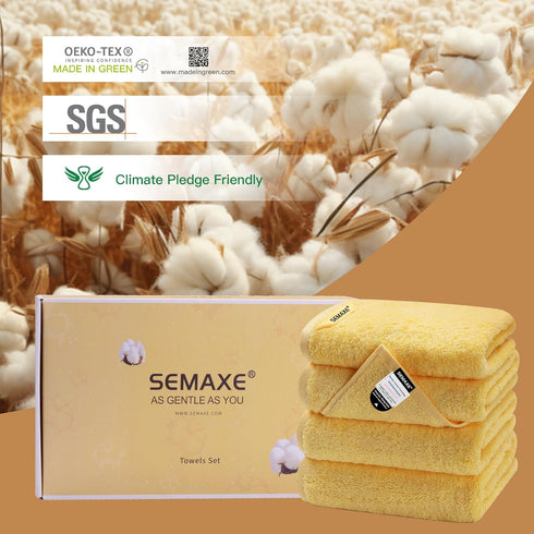 SEMAXE Yellow Hand Towels for Bathroom, 100% Cotton Towels with Hanging Loops, Hotel Spa Quality Absorbent Towels, 27" L x 16" W, 4 Piece Hand Tow...