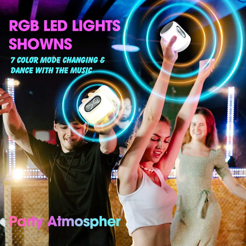 Cute Small Bluetooth Speakers with RGB Multi-Colors Rhythm Lights, Portable Bluetooth Speaker with FM Radio, Loud Stereo Sound, Dual Pairs, Teenag...