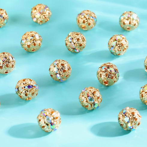 Firstmeet 50pcs Rhinestone Alloy Beads Large Hole Spacer Beads for Necklace Earring Bracelet Crafts Making Supplies(DIY-1043-Gold WhiteAB-10mm)...