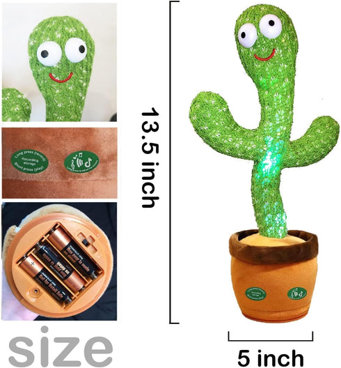Pbooo Dancing Cactus Mimicking Toy,Talking Repeat Singing Sunny Cactus Toy 120 Pcs Songs for Baby 15S Record Your Sound Sing+Dancing+Recording+LED...