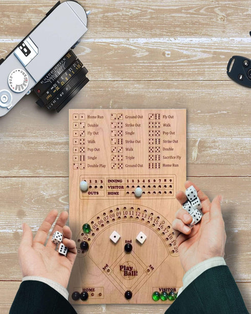 Baseball Dice Board Game Wood, Wooden Baseball Board Game with Dice Marbles for Kids Adults, Fun Double Battle Table Game...