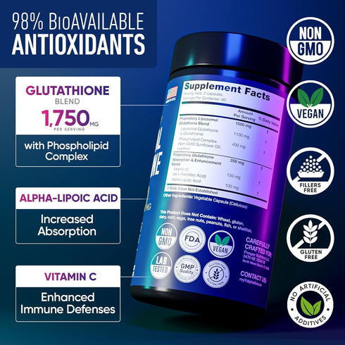 Liposomal Glutathione Supplement 1750MG - Pure Glutathione Liposomal with Vitamin C + Phospholipid Antioxidant Complex - L Glutathione for Liver D...