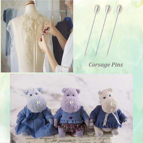 200PCS Corsage Pins, Teardrop Pearl Sewing Pins, Long 2inch Straight Sewing Wedding Bouquet Pins for Wedding, Jewelry, Flower DIY Decoration, Quil...