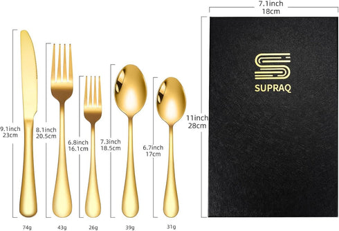 Kitchen Utensil Stainless Steel Cutlery Set 5 Pieces - (2 Spoons, 2 Forks and 1 Knife) (Gold)...