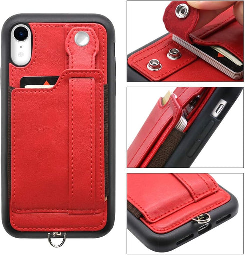 TOOVREN Cover for iPhone XR Wallet Case with Lanyard Strap Card Holder Protective Cover with Stand Wallet Leather PU Adjustable Detachable Lanyard...