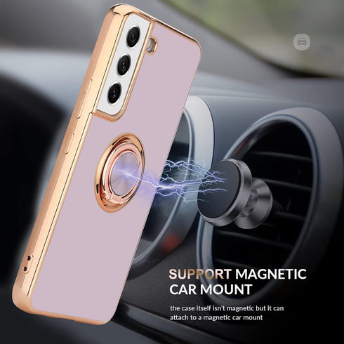 Compatible with Samsung Galaxy S21 Case, Finger Ring Holder Case Rose Gold Plating Design for Women Girls Rotating Holder Kickstand Magnetic Shock...