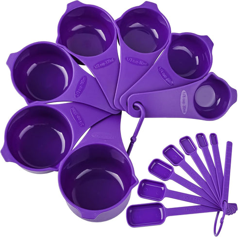 Plastic Measuring Cups and Spoons Set 15, 7 Dry&Liquid Measuring Cup Spoon Set, 7 Spice Long Handle Measuring Spoons with 1 Leveler for Kitchen an...