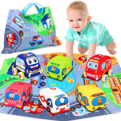 Baby Toys 6 to 12 Months - Soft Car Toys for 1 Year Old Boy Girl with Playmat Storage Bag - Infant Baby Toys 12-18 Months Toddler Toys Age 1-2 - 1...