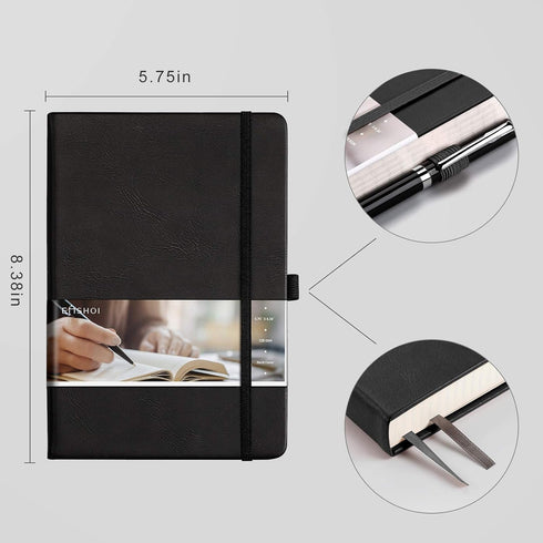 EMSHOI Graph Paper Notebook - 256 Pages A5 Graph Notebook/Journal, Hard Cover, 120gsm Thick Paper, Smooth PU Leather, Inner Pocket, 5.75'' × 8.38'...