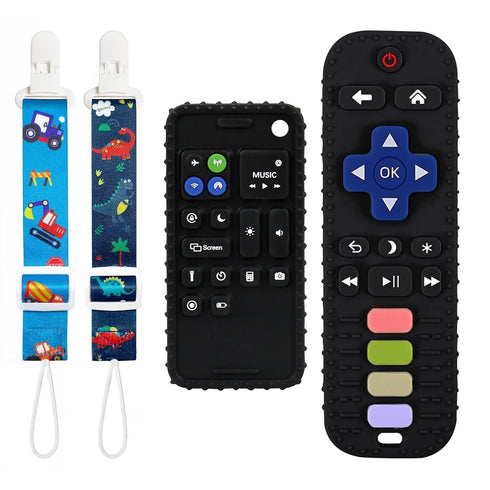 Kpblis Baby Teether Toys, 2 Pcs Remote Control Shape Teething Toys and Phone Shaped Teether for Baby, Silicone Teethers for Babies 6-12 Months, Ea...