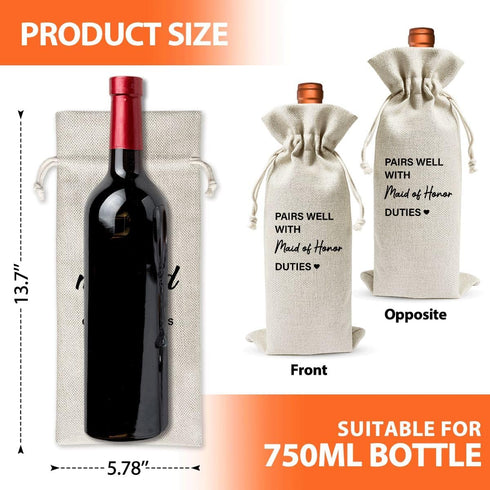 Maid Of Honor Wine Bag Gift For Bridesmaid Her Him Best Friend Women Girl, Engagement Or Bachelorette Party Favor decoration, Bridal Shower, Reusa...