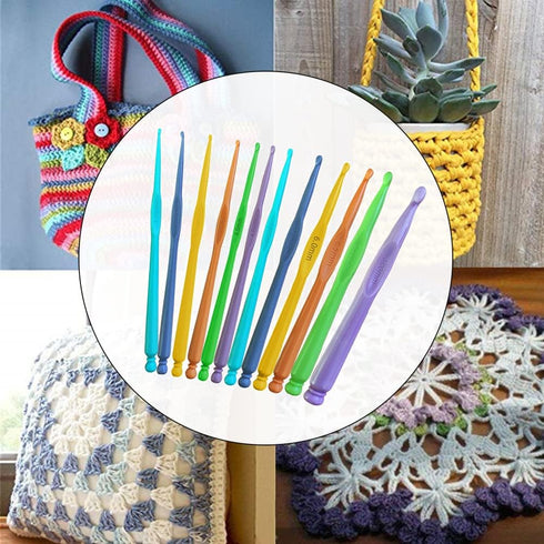 Plastic Crochet Hooks 12 pcs Different Sizes (2.0mm - 10.0mm) Crochet Needles QLRFFLJOY Colorful Crochet Hook Set DIY Yarn Weaving Tools for Scarf...
