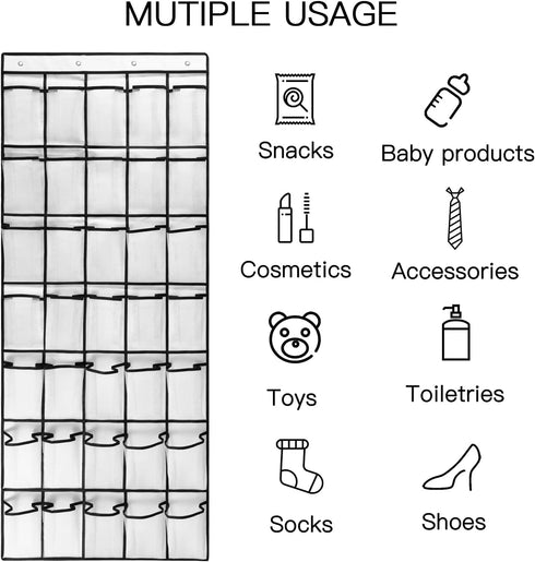1 Pack 35 Breathable Mesh Pockets Large Hanging Shoe Organizer Over The Door Shoe Rack for Closet Door Storage Shoe Holder Hanger, 4Hooks, White (...
