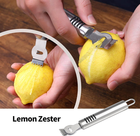 Stainless Steel Fruit Carving Knife Set, 5 Pack Vegetable Engraving Blades for Kitchen, Melon Baller Scoop,Lemon Zester, Garnish Peeler,Crinkle Kn...
