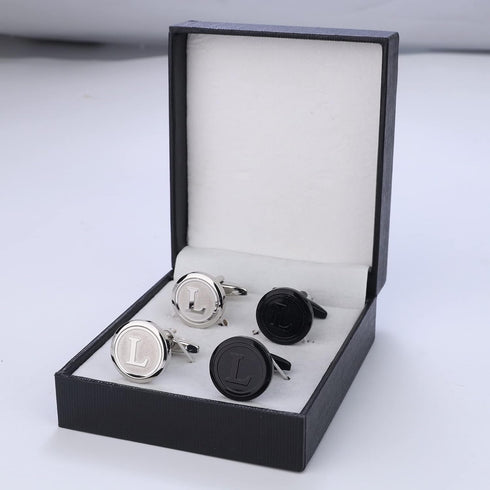 ORAZIO Cufflinks For Men Engraved Initials Cufflinks Silver Black Set Stainless Steel Tuxedo Shirt Cuff Links Letter Alphabet A-Z Gift With Box Fo...
