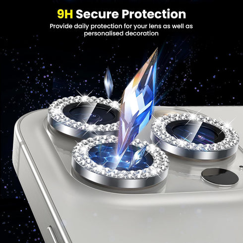 Tensea for iPhone 15 Pro & iPhone 15 Pro Max Camera Lens Protector Bling, Tempered Glass Screen Protector Protection Camera Cover Diamond Metal In...